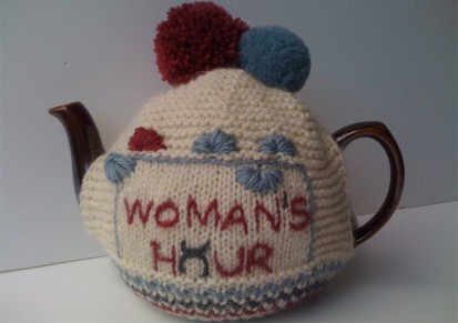 The delightful Woman's Hour tea cosy, as designed by Quinton Chadwick and True Brit Knits