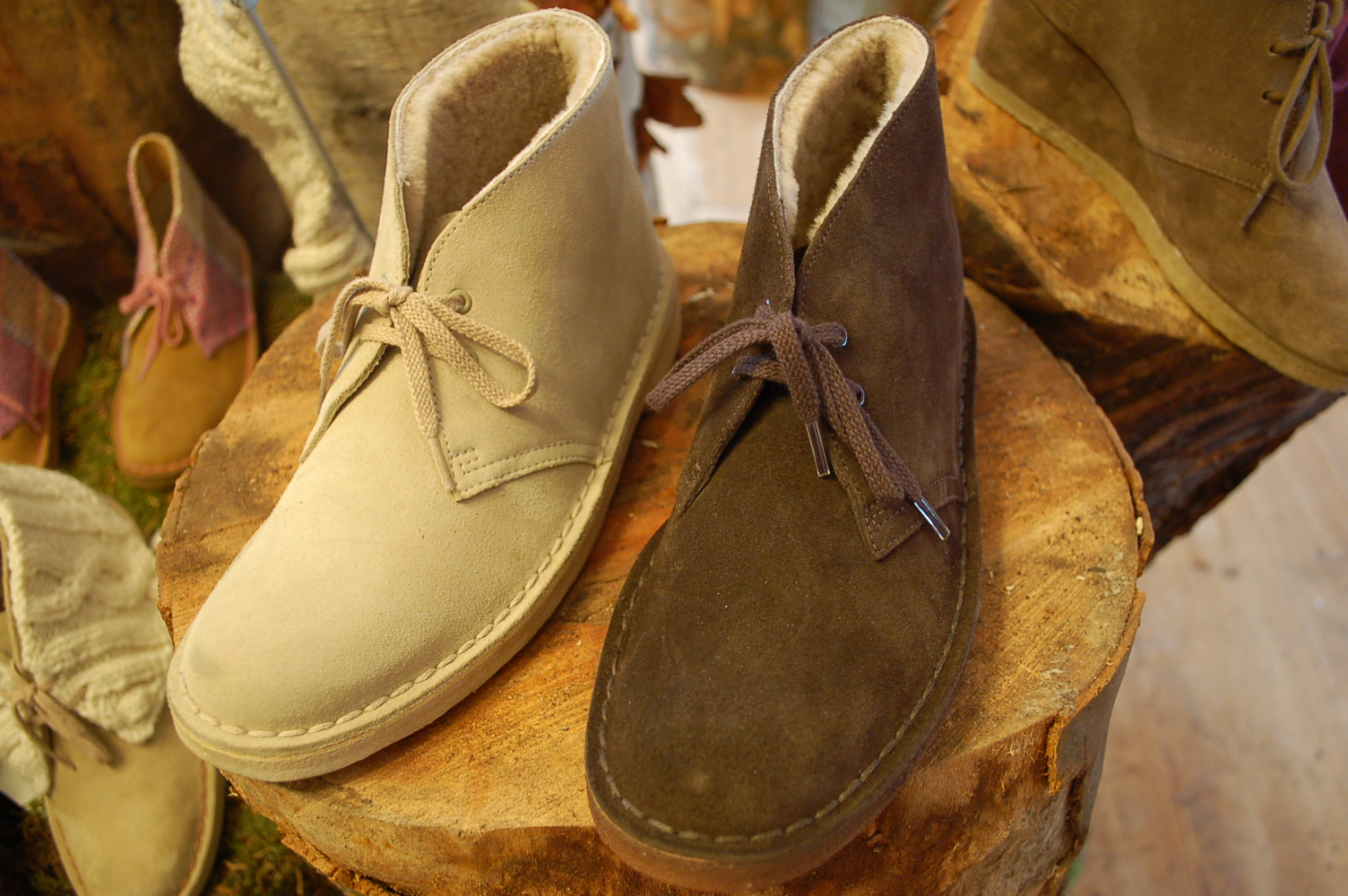 leather clarks desert boots in snow