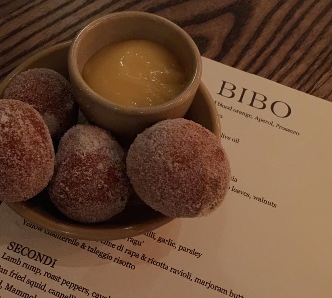 Bombolinis with citrus curd....essential eating at Bibo in Putney